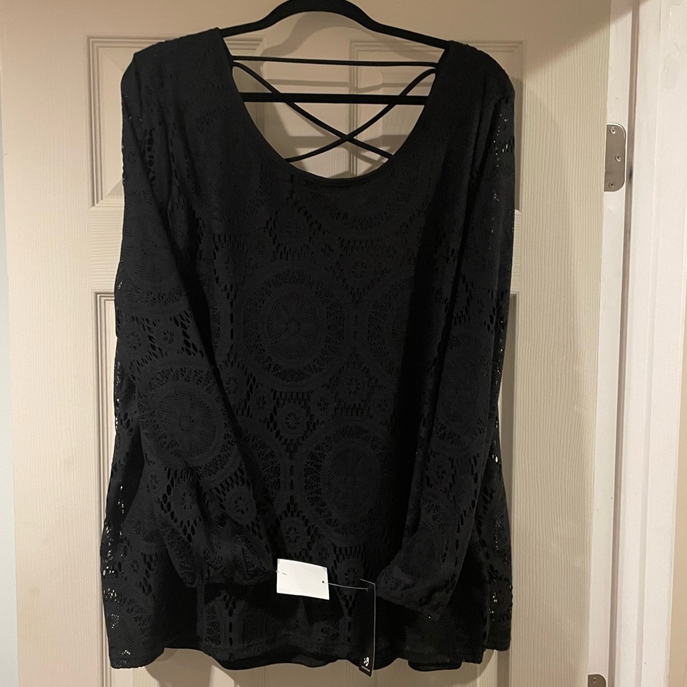 ING Collection Black Women’s Plus, Woven Long Sleeve Top, Size 1X